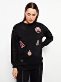 Bisiklet Yaka Nakışlı Uzun Kollu Kadın Sweatshirt Tunik