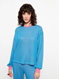 Bisiklet Yaka Kendinden Desenli Uzun Kollu Kadın Sweatshirt
