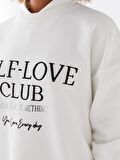 Bisiklet Yaka Baskılı Uzun Kollu Kadın Sweatshirt