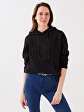 Kapüşonlu Düz Uzun Kollu Kadın Sweatshirt