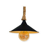 WIND LIGHTING RUSTİK HALATLI METAL SARKIT, E27 DUYLU, SİYAH/İÇİ GOLD 
