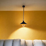 WIND LIGHTING RUSTİK HALATLI METAL SARKIT, E27 DUYLU, SİYAH/İÇİ GOLD 