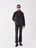 Dik Yaka Düz Uzun Kollu Oversize Kadın Pelüş Sweatshirt
