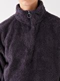 Dik Yaka Düz Uzun Kollu Oversize Kadın Pelüş Sweatshirt