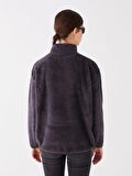 Dik Yaka Düz Uzun Kollu Oversize Kadın Pelüş Sweatshirt