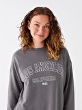 Bisiklet Yaka Baskılı Uzun Kollu Oversize Kadın Sweatshirt Tunik