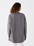Bisiklet Yaka Baskılı Uzun Kollu Oversize Kadın Sweatshirt Tunik
