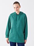 Kapüşonlu Düz Oversize Kadın Fermuarlı Sweatshirt