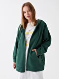 Kapüşonlu Düz Oversize Kadın Fermuarlı Sweatshirt