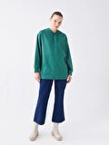 Kapüşonlu Düz Oversize Kadın Fermuarlı Sweatshirt