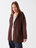 Kapüşonlu Düz Oversize Kadın Fermuarlı Sweatshirt