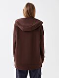 Kapüşonlu Düz Oversize Kadın Fermuarlı Sweatshirt