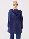 Kapüşonlu Düz Oversize Kadın Fermuarlı Sweatshirt