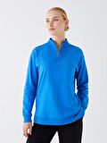 Dik Yaka Düz Uzun Kollu Kadın Sweatshirt