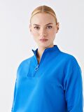 Dik Yaka Düz Uzun Kollu Kadın Sweatshirt