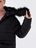Kapüşonlu Düz Oversize Kadın Şişme Mont