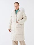Kapüşonlu Düz Oversize Kadın Şişme Mont