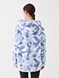 Desenli Uzun Kollu Oversize Kadın Pelüş Hoodie