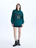 Baskılı Uzun Kollu Oversize Kadın Hoodie
