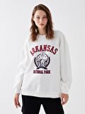 Bisiklet Yaka Baskılı Uzun Kollu Oversize Kadın Sweatshirt