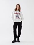 Bisiklet Yaka Baskılı Uzun Kollu Oversize Kadın Sweatshirt