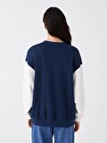 Bisiklet Yaka Baskılı Uzun Kollu Oversize Kadın Sweatshirt