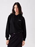 Baskılı Uzun Kollu Oversize Kadın Hoodie