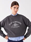 Bisiklet Yaka Baskılı Uzun Kollu Oversize Kadın Sweatshirt