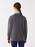 Bisiklet Yaka Baskılı Uzun Kollu Oversize Kadın Sweatshirt