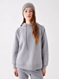 Düz Uzun Kollu Oversize Kadın Hoodie