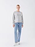 Bisiklet Yaka Baskılı Uzun Kollu Oversize Kadın Sweatshirt