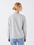 Bisiklet Yaka Baskılı Uzun Kollu Oversize Kadın Sweatshirt