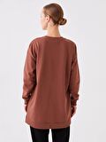Bisiklet Yaka Baskılı Uzun Kollu Oversize Kadın Sweatshirt Tunik