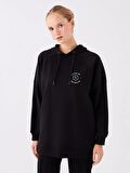 Kapüşonlu Baskılı Oversize Kadın Sweatshirt Tunik