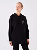 Kapüşonlu Baskılı Oversize Kadın Sweatshirt Tunik