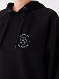 Kapüşonlu Baskılı Oversize Kadın Sweatshirt Tunik