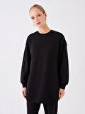 Bisiklet Yaka Düz Uzun Kollu Kadın Sweatshirt Tunik