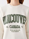 Bisiklet Yaka Baskılı Uzun Kollu Kadın Sweatshirt