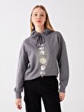 Baskılı Uzun Kollu Kadın Hoodie