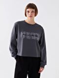 Bisiklet Yaka Baskılı Uzun Kollu Kadın Sweatshirt