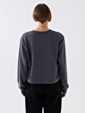 Bisiklet Yaka Baskılı Uzun Kollu Kadın Sweatshirt