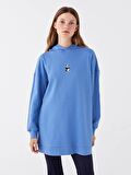 Kapüşonlu Nakışlı Uzun Kollu Kadın Sweatshirt Tunik