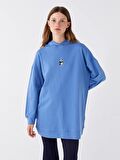Kapüşonlu Nakışlı Uzun Kollu Kadın Sweatshirt Tunik