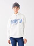 Baskılı Uzun Kollu Oversize Kadın Hoodie