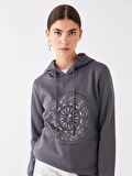 Baskılı Uzun Kollu Kadın Hoodie