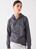 Baskılı Uzun Kollu Kadın Hoodie