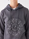 Baskılı Uzun Kollu Kadın Hoodie