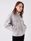 Dik Yaka Düz Uzun Kollu Kadın Sweatshirt