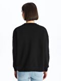 Bisiklet Yaka Baskılı Uzun Kollu Oversize Kadın Sweatshirt