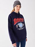 Baskılı Uzun Kollu Oversize Kadın Hoodie